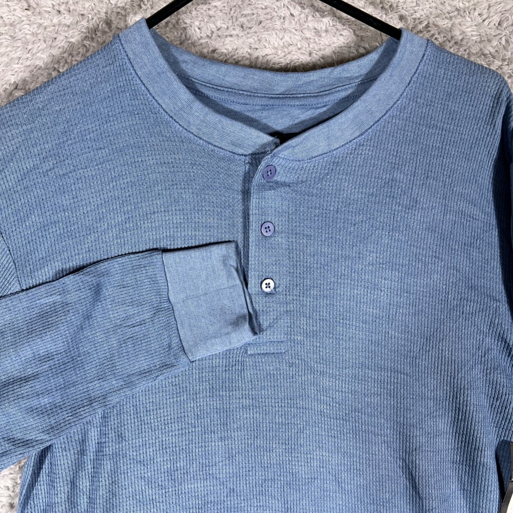 Galaxy by Harvic Mens Blue Waffle Knit Henley Long Sleeve Shirt PMRH-430HMB L